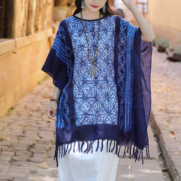 Buddha Stones Blue Stripe Geometry Indigo Dyeing Scialle Nappe Pullover da Viaggio 90*95cm