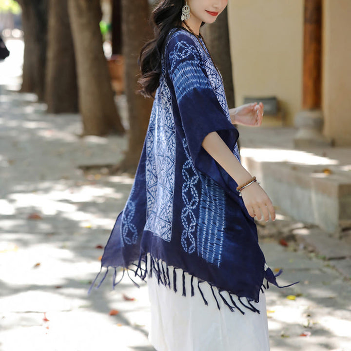 Buddha Stones Blue Stripe Geometry Indigo Dyeing Scialle Nappe Pullover da Viaggio 90*95cm
