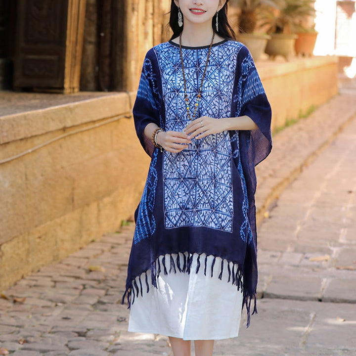 Buddha Stones Blue Stripe Geometry Indigo Dyeing Scialle Nappe Pullover da Viaggio 90*95cm