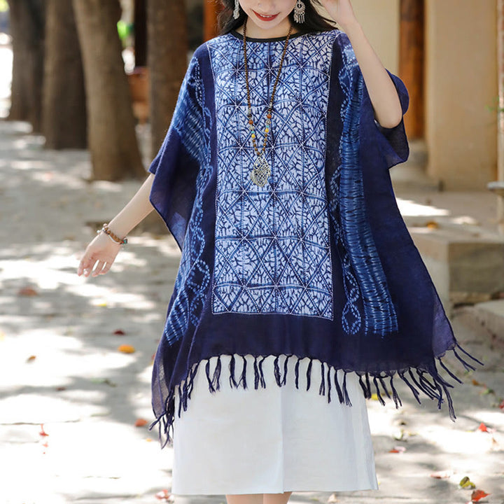 Buddha Stones Blue Stripe Geometry Indigo Dyeing Scialle Nappe Pullover da Viaggio 90*95cm