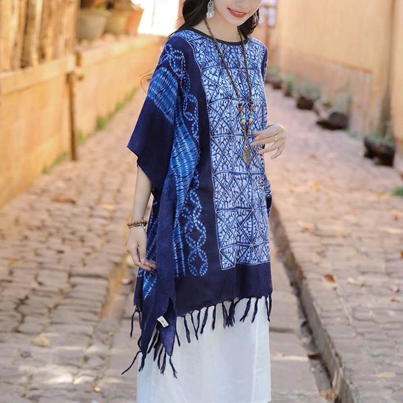 Buddha Stones Blue Stripe Geometry Indigo Dyeing Scialle Nappe Pullover da Viaggio 90*95cm