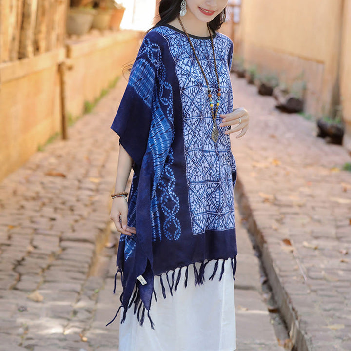Buddha Stones Blue Stripe Geometry Indigo Dyeing Scialle Nappe Pullover da Viaggio 90*95cm