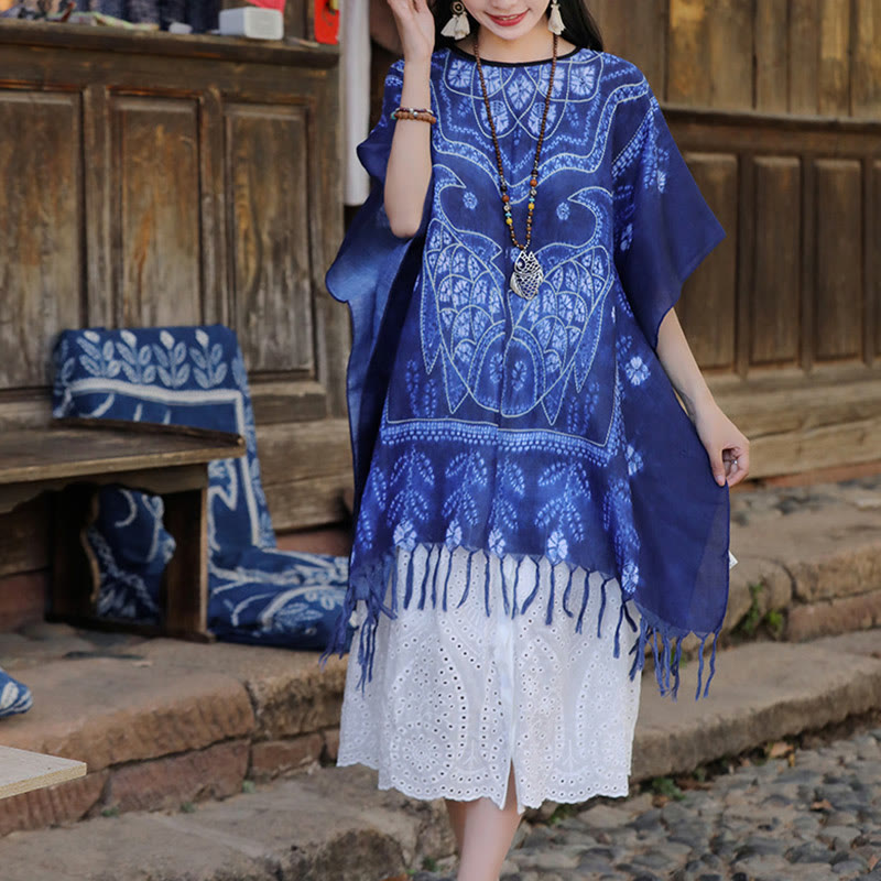 Buddha Stones Blu Tie Dye Koi Fish Scialle Nappe Morbido Pullover da Viaggio 90*95cm