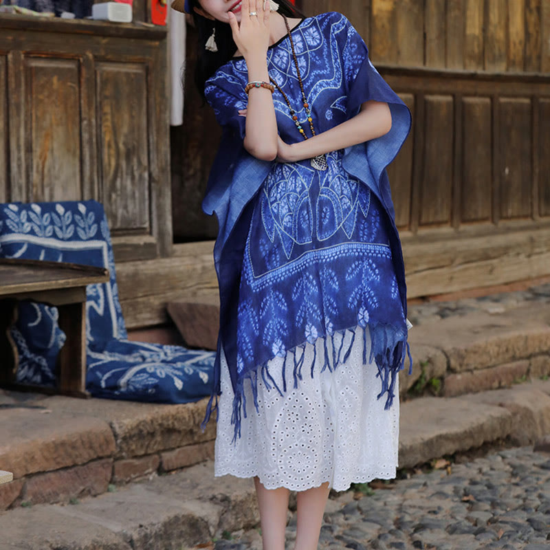 Buddha Stones Blu Tie Dye Koi Fish Scialle Nappe Morbido Pullover da Viaggio 90*95cm