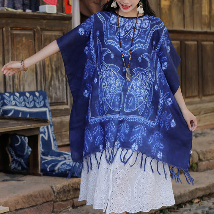 Buddha Stones Blu Tie Dye Koi Fish Scialle Nappe Morbido Pullover da Viaggio 90*95cm