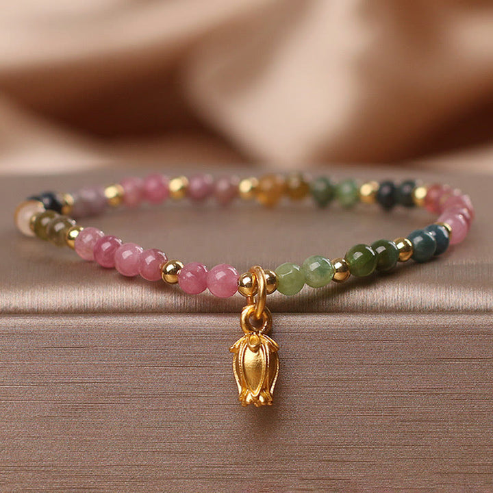 Braccialetto positivo con fiori di tormalina colorata Buddha Stones
