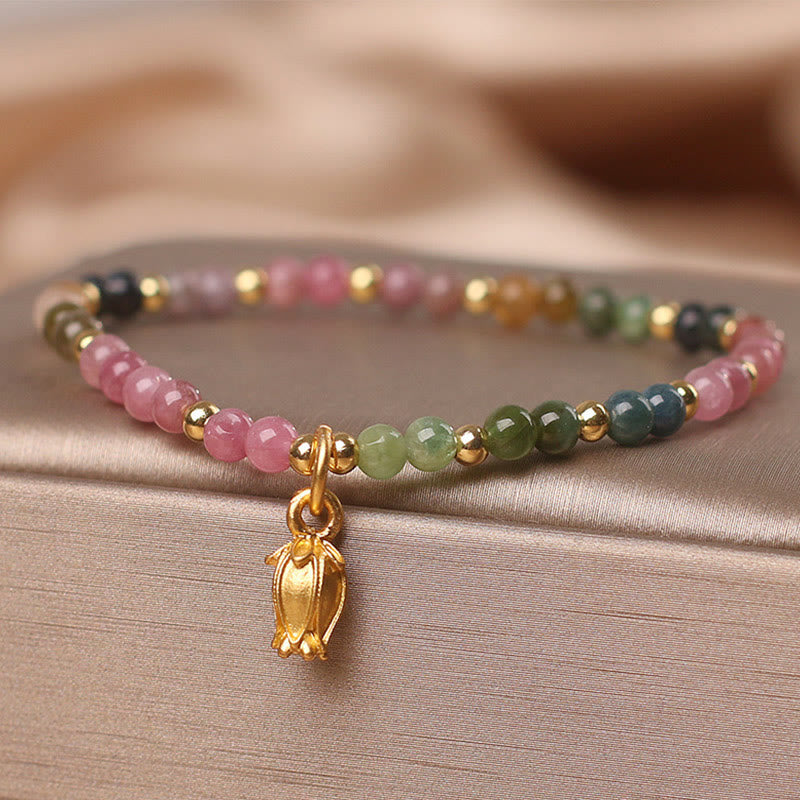 Braccialetto positivo con fiori di tormalina colorata Buddha Stones