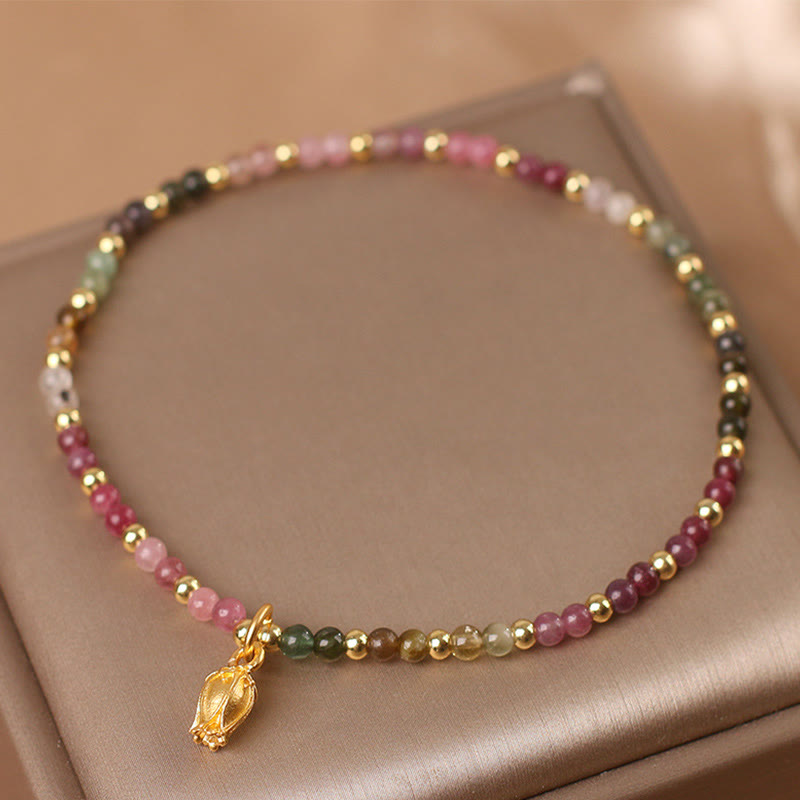Braccialetto positivo con fiori di tormalina colorata Buddha Stones