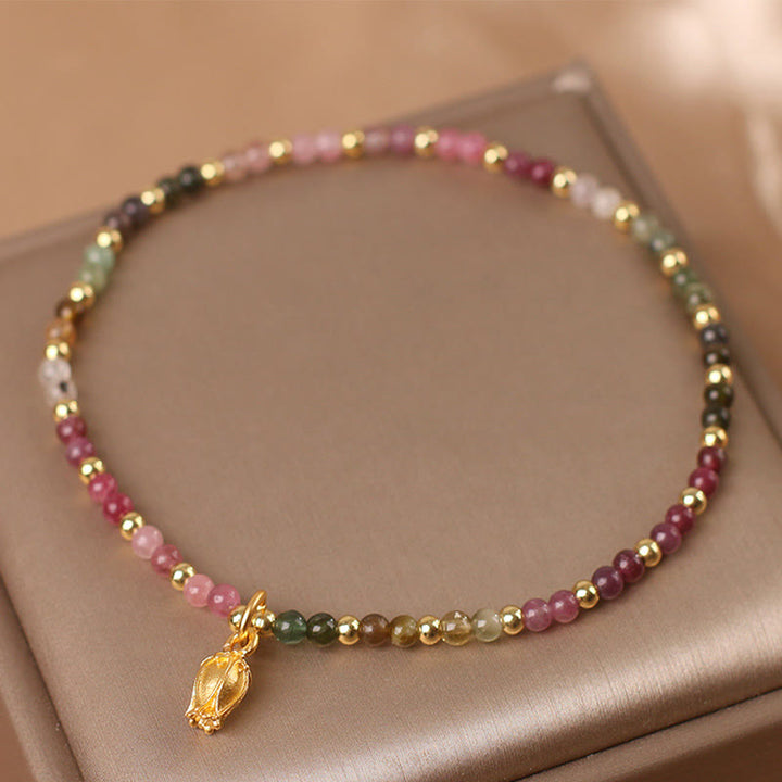 Braccialetto positivo con fiori di tormalina colorata Buddha Stones