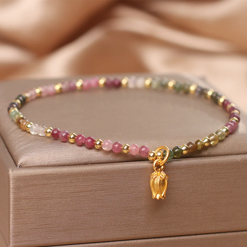 Braccialetto positivo con fiori di tormalina colorata Buddha Stones