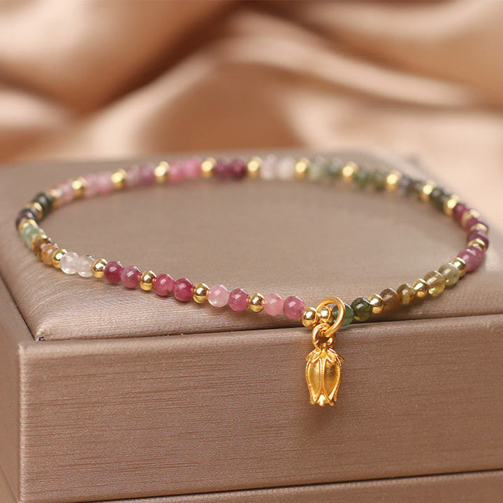 Braccialetto positivo con fiori di tormalina colorata Buddha Stones