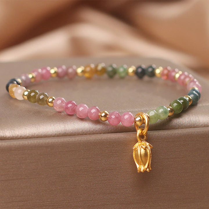 Braccialetto positivo con fiori di tormalina colorata Buddha Stones