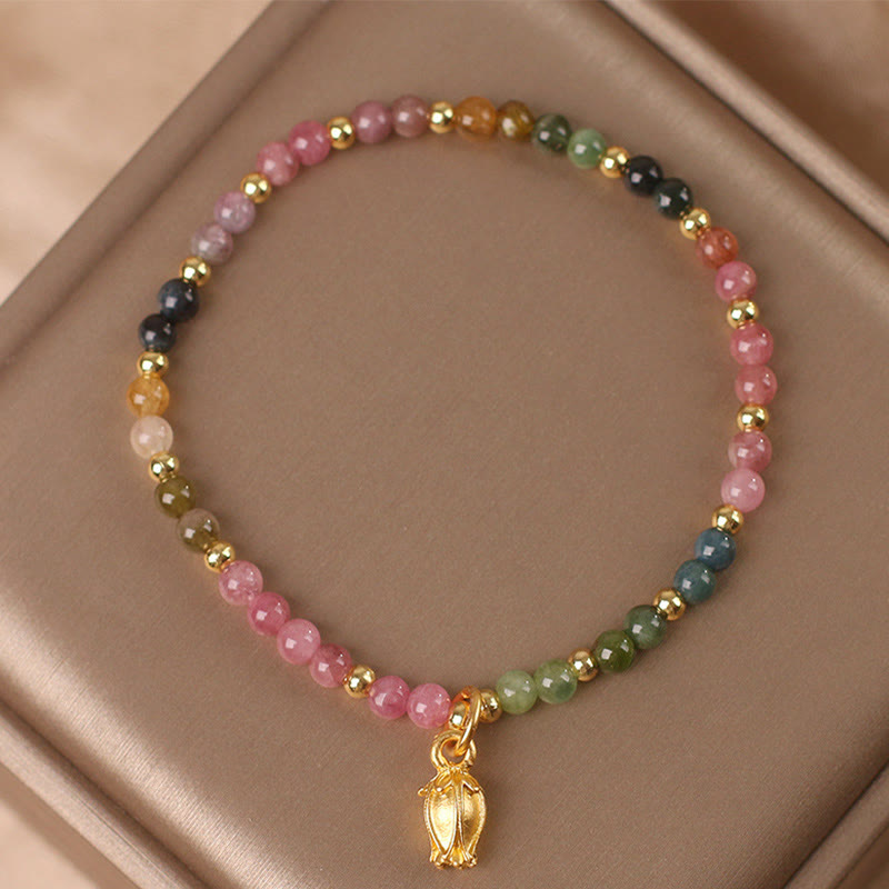 Braccialetto positivo con fiori di tormalina colorata Buddha Stones