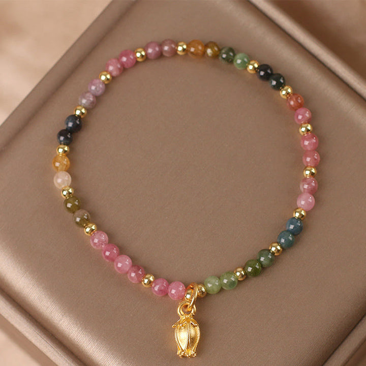 Braccialetto positivo con fiori di tormalina colorata Buddha Stones