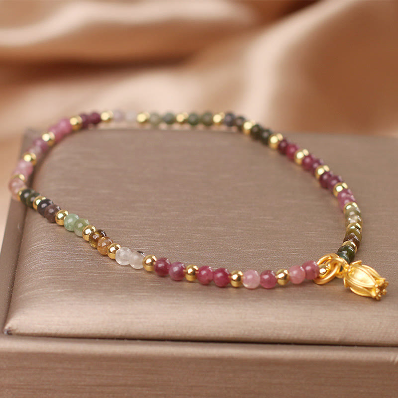 Braccialetto positivo con fiori di tormalina colorata Buddha Stones