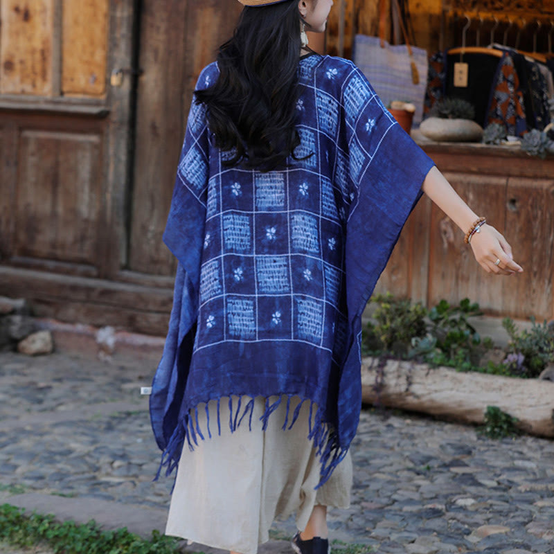 Buddha Stones Blu Color Block Plaid Scialle Nappe Morbido Pullover 90*95cm