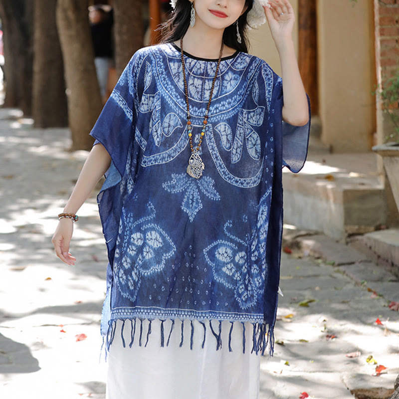 Buddha Stones Blue Butterfly Indigo Dyeing Scialle Nappe Maglione da viaggio accogliente 90*95cm