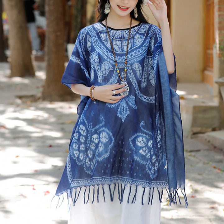 Buddha Stones Blue Butterfly Indigo Dyeing Scialle Nappe Maglione da viaggio accogliente 90*95cm