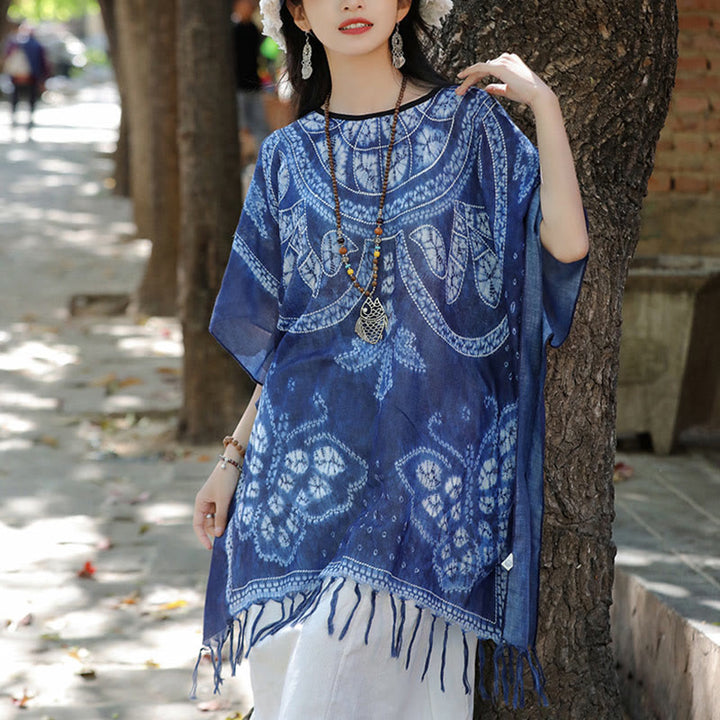 Buddha Stones Blue Butterfly Indigo Dyeing Scialle Nappe Maglione da viaggio accogliente 90*95cm