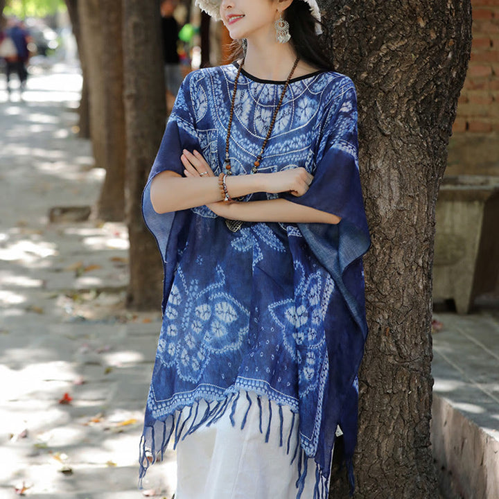Buddha Stones Blue Butterfly Indigo Dyeing Scialle Nappe Maglione da viaggio accogliente 90*95cm