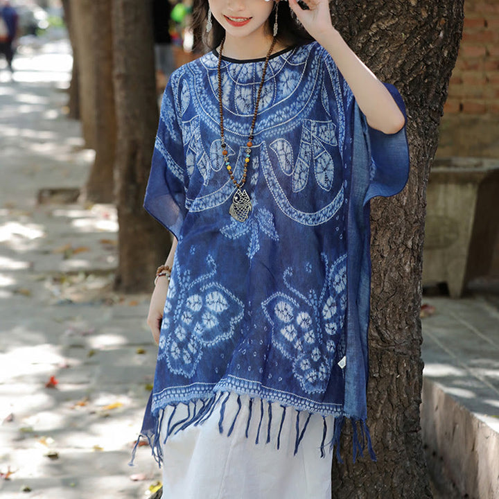 Buddha Stones Blue Butterfly Indigo Dyeing Scialle Nappe Maglione da viaggio accogliente 90*95cm