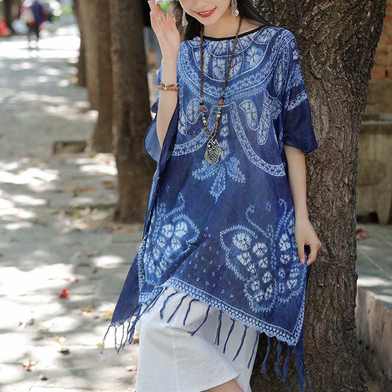 Buddha Stones Blue Butterfly Indigo Dyeing Scialle Nappe Maglione da viaggio accogliente 90*95cm