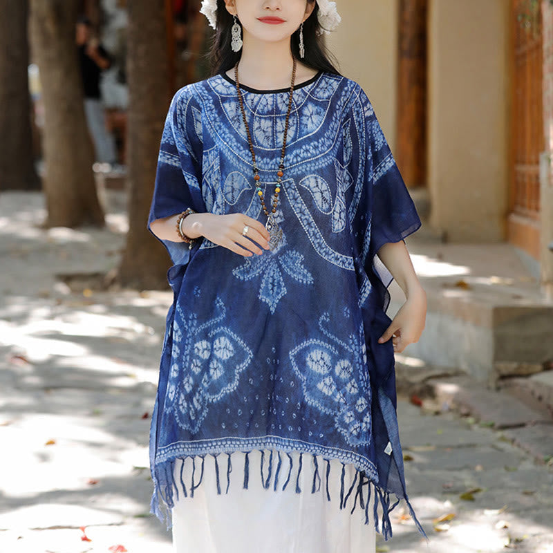 Buddha Stones Blue Butterfly Indigo Dyeing Scialle Nappe Maglione da viaggio accogliente 90*95cm