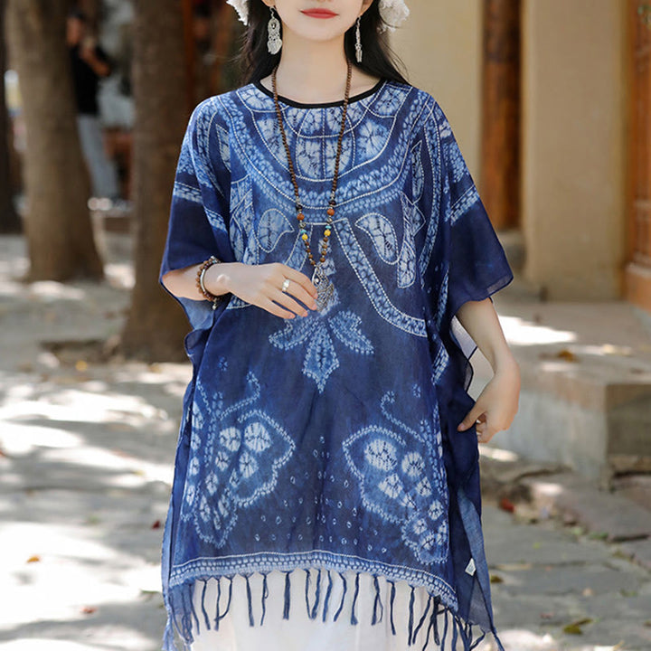 Buddha Stones Blue Butterfly Indigo Dyeing Scialle Nappe Maglione da viaggio accogliente 90*95cm