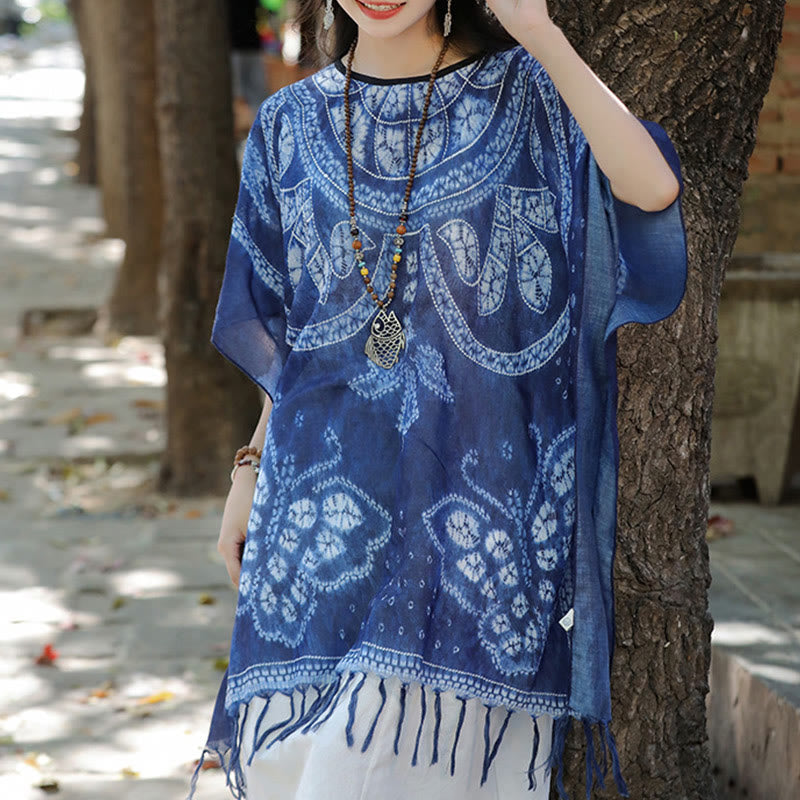 Buddha Stones Blue Butterfly Indigo Dyeing Scialle Nappe Maglione da viaggio accogliente 90*95cm