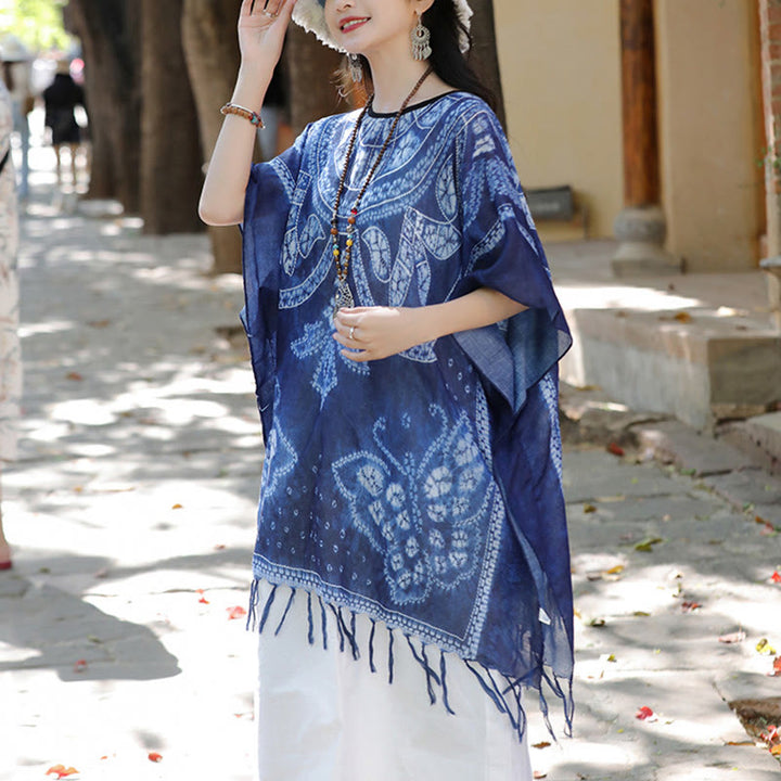 Buddha Stones Blue Butterfly Indigo Dyeing Scialle Nappe Maglione da viaggio accogliente 90*95cm