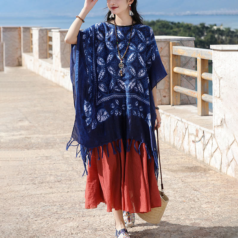 Buddha Stones Blue Flower Indigo Dyeing Scialle Nappe Pullover accogliente 90*95cm