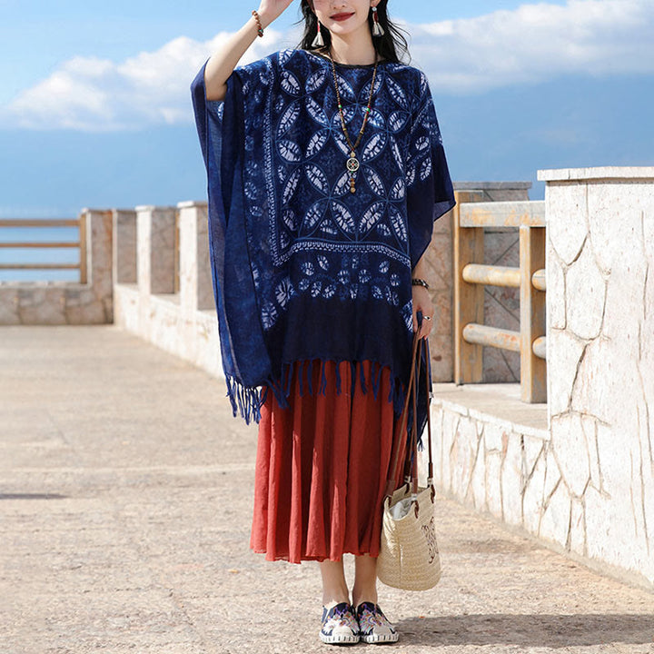 Buddha Stones Blue Flower Indigo Dyeing Scialle Nappe Pullover accogliente 90*95cm