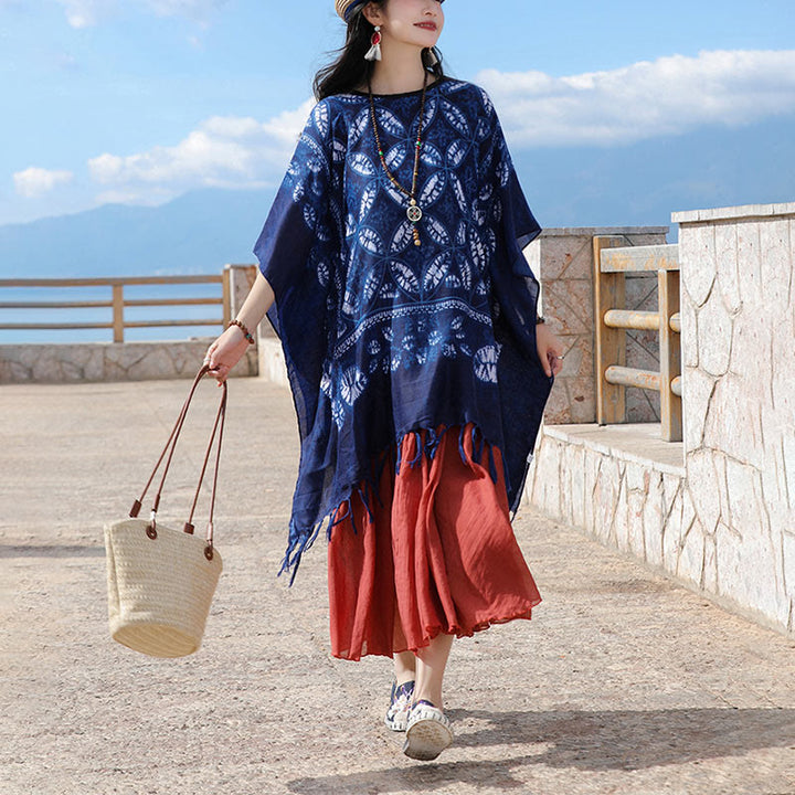 Buddha Stones Blue Flower Indigo Dyeing Scialle Nappe Pullover accogliente 90*95cm