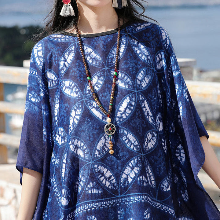 Buddha Stones Blue Flower Indigo Dyeing Scialle Nappe Pullover accogliente 90*95cm
