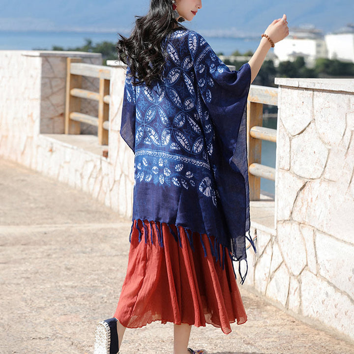 Buddha Stones Blue Flower Indigo Dyeing Scialle Nappe Pullover accogliente 90*95cm