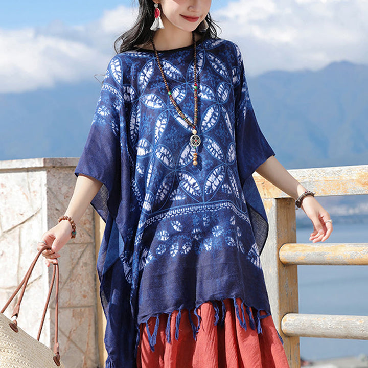 Buddha Stones Blue Flower Indigo Dyeing Scialle Nappe Pullover accogliente 90*95cm