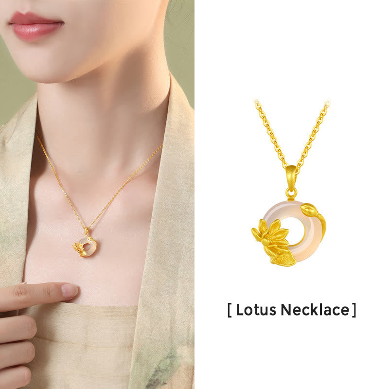 Collana in argento sterling S925 con ciondolo a forma di loto con fibbia della pace in calcedonio bianco naturale Buddha Stones