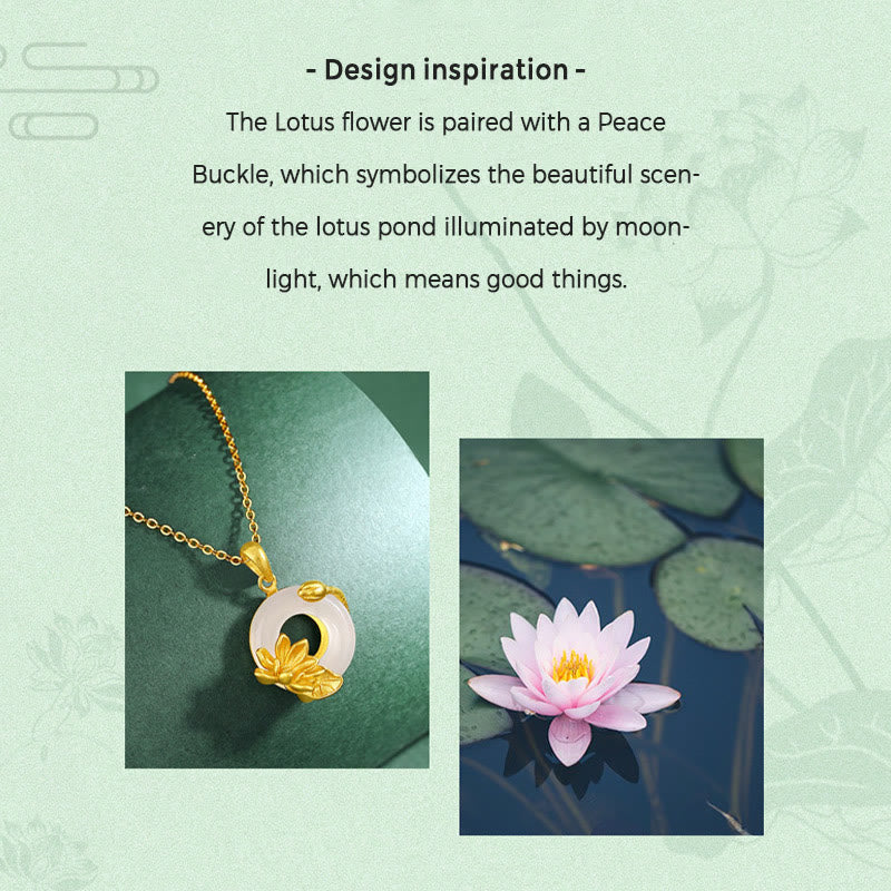 Collana in argento sterling S925 con ciondolo a forma di loto con fibbia della pace in calcedonio bianco naturale Buddha Stones