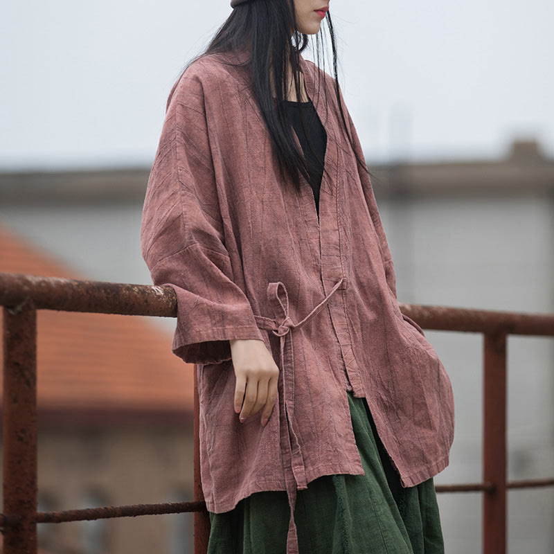 Cappotto con lacci e tie-dye con Buddha Stones , meditazione zen, giacca aperta sul davanti