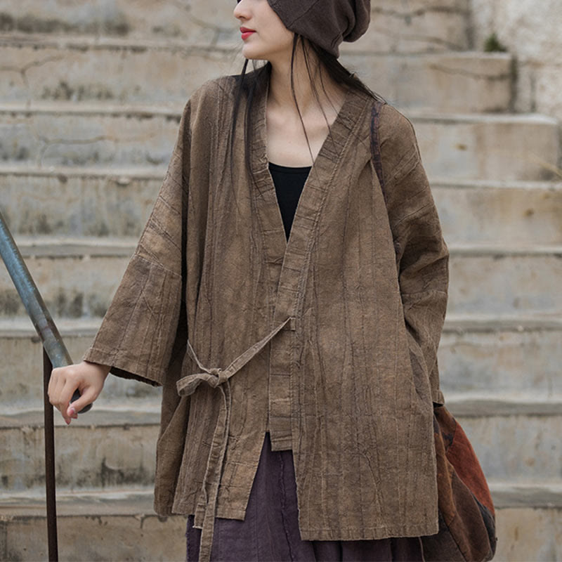 Cappotto con lacci e tie-dye con Buddha Stones , meditazione zen, giacca aperta sul davanti - Marrone - US4-14, UK/AU8-18, EU36-46 (F) - (Solo parte superiore) - image 0