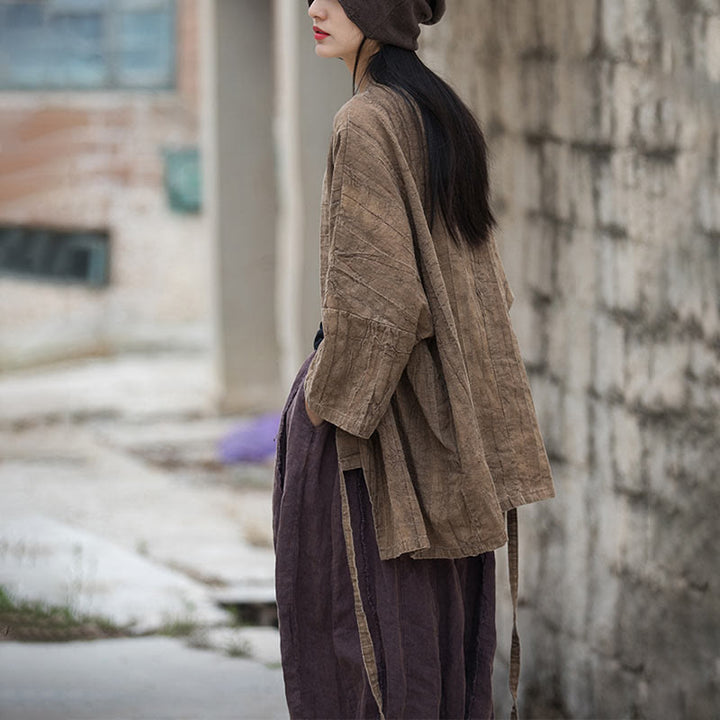 Cappotto con lacci e tie-dye con Buddha Stones , meditazione zen, giacca aperta sul davanti