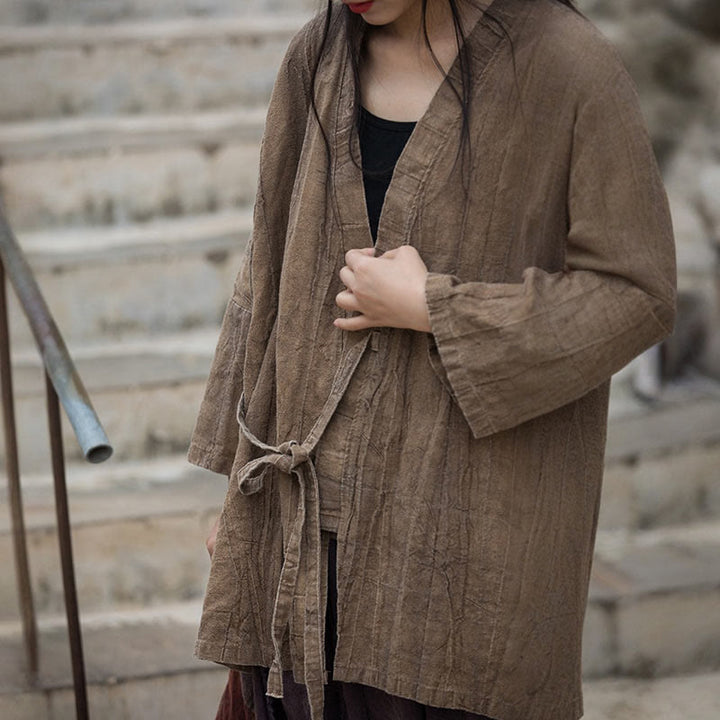 Cappotto con lacci e tie-dye con Buddha Stones , meditazione zen, giacca aperta sul davanti