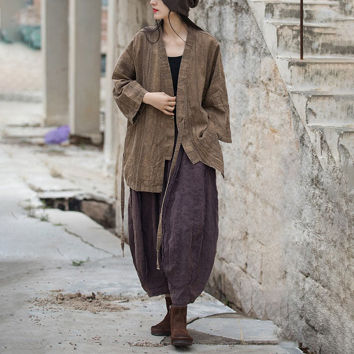 Cappotto con lacci e tie-dye con Buddha Stones , meditazione zen, giacca aperta sul davanti