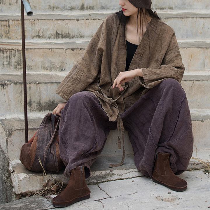 Cappotto con lacci e tie-dye con Buddha Stones , meditazione zen, giacca aperta sul davanti