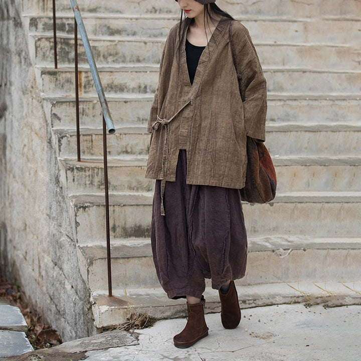 Cappotto con lacci e tie-dye con Buddha Stones , meditazione zen, giacca aperta sul davanti
