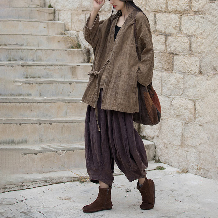 Cappotto con lacci e tie-dye con Buddha Stones , meditazione zen, giacca aperta sul davanti