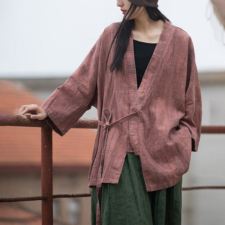 Cappotto con lacci e tie-dye con Buddha Stones , meditazione zen, giacca aperta sul davanti