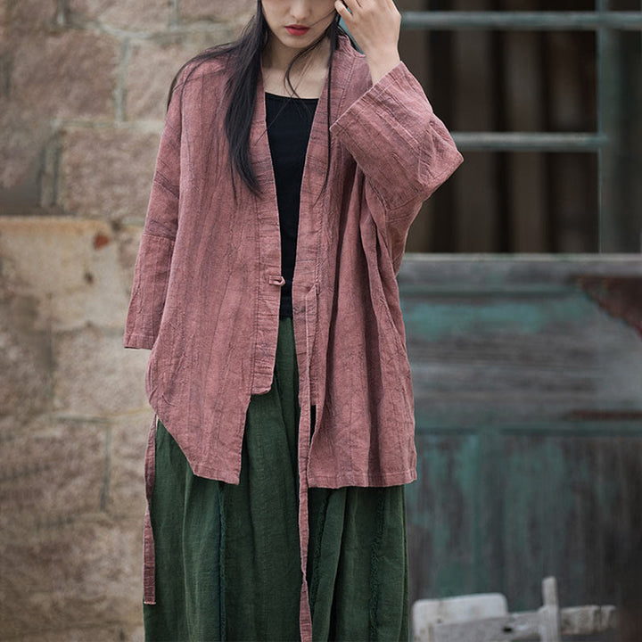 Cappotto con lacci e tie-dye con Buddha Stones , meditazione zen, giacca aperta sul davanti