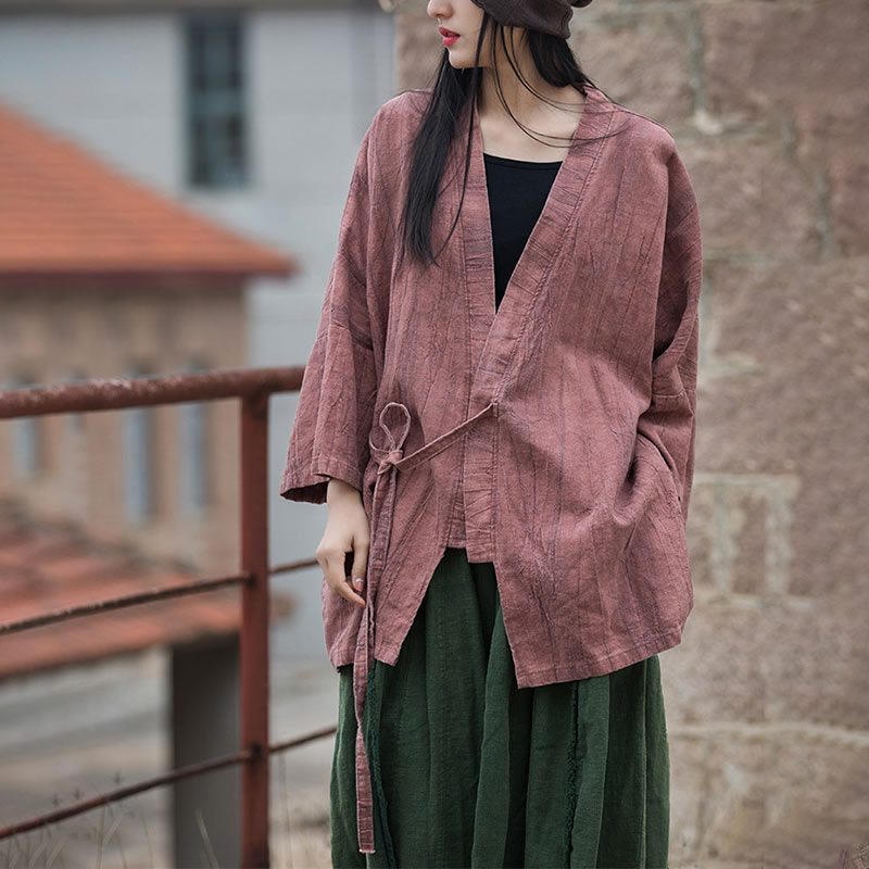 Cappotto con lacci e tie-dye con Buddha Stones , meditazione zen, giacca aperta sul davanti