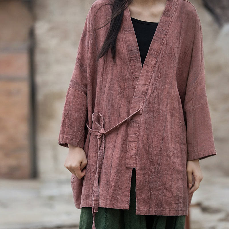 Cappotto con lacci e tie-dye con Buddha Stones , meditazione zen, giacca aperta sul davanti
